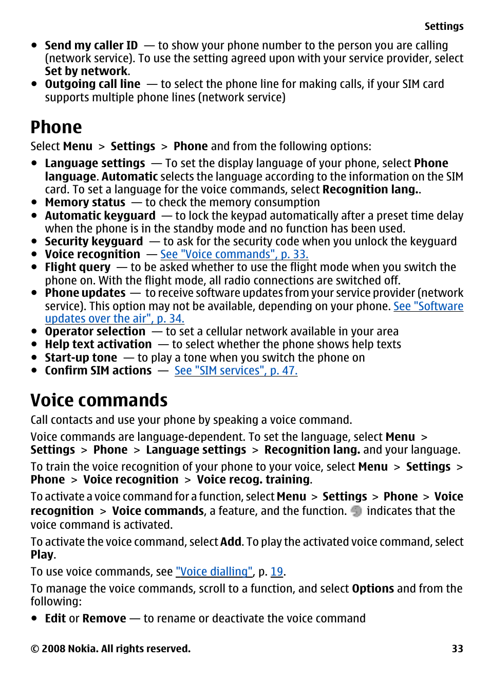 Phone, Voice commands | Nokia XPRESSMUSIC 5220 User Manual | Page 33 / 56