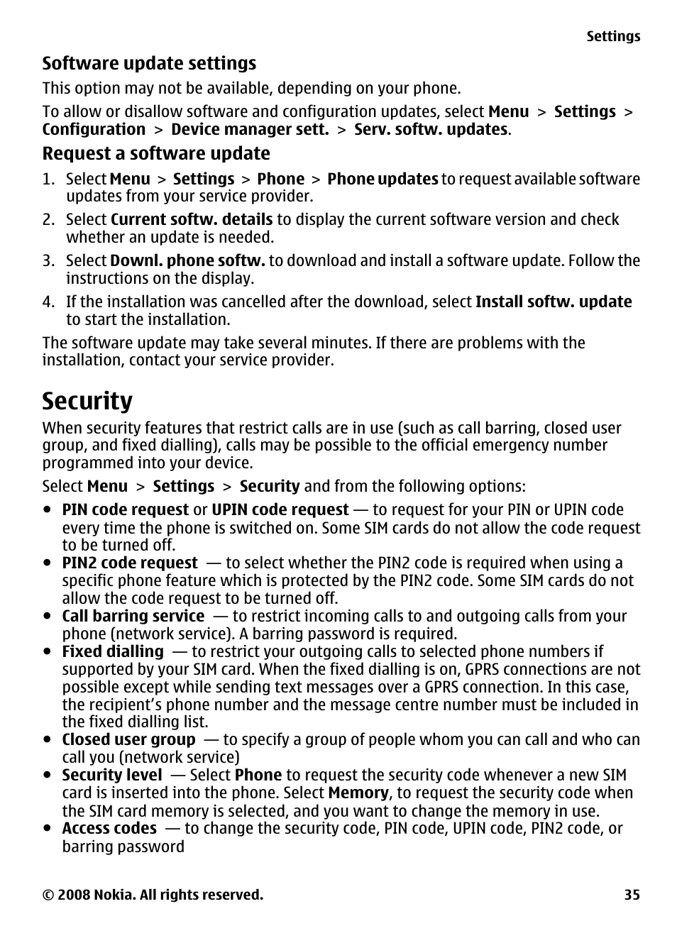 Security | Nokia XPRESSMUSIC 5220 User Manual | Page 35 / 56