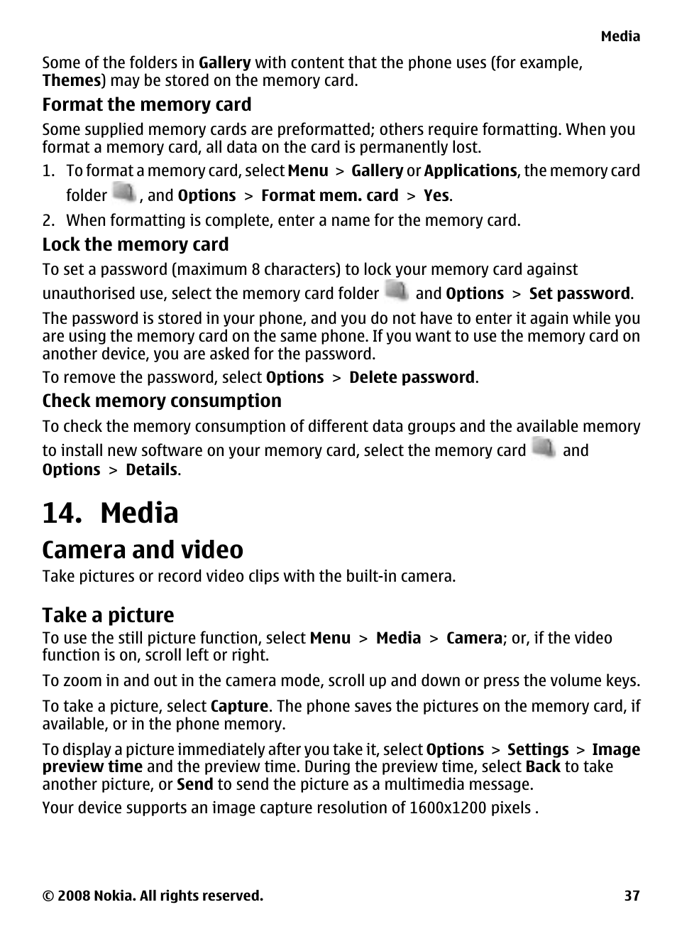 Media, Camera and video, Take a picture | Nokia XPRESSMUSIC 5220 User Manual | Page 37 / 56