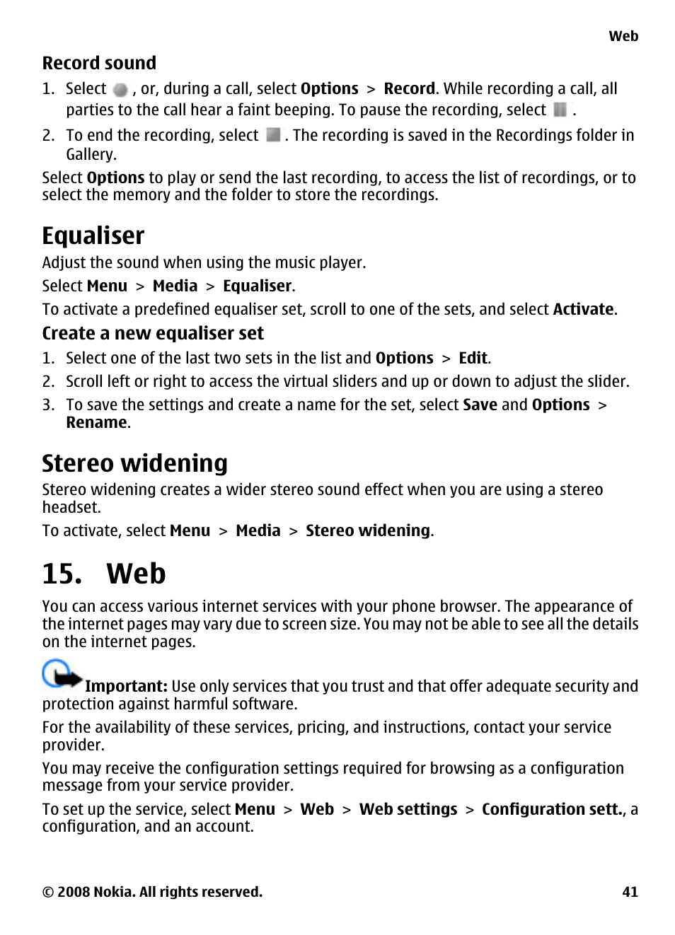 Equaliser, Stereo widening | Nokia XPRESSMUSIC 5220 User Manual | Page 41 / 56