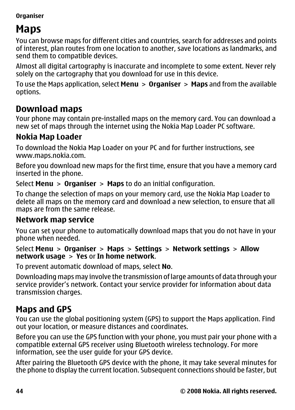 Maps, Download maps, Maps and gps | Nokia XPRESSMUSIC 5220 User Manual | Page 44 / 56