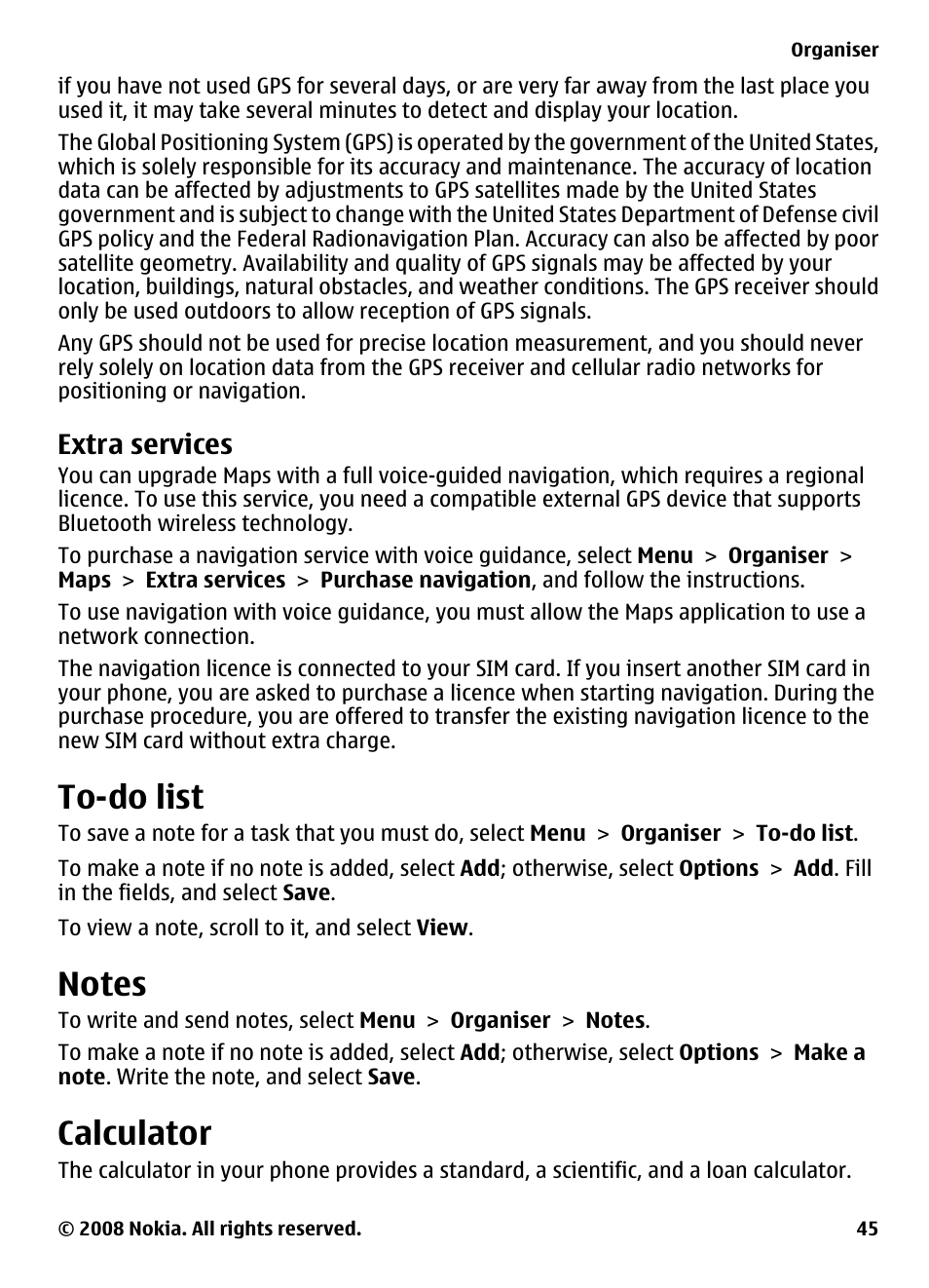Extra services, To-do list, Notes | Calculator | Nokia XPRESSMUSIC 5220 User Manual | Page 45 / 56