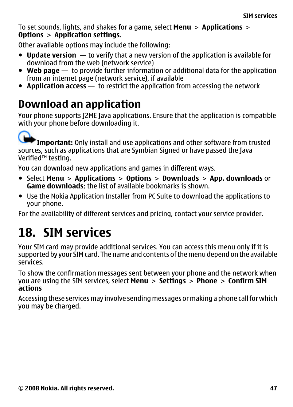 Download an application, Sim services, See "sim services", p. 47 | Nokia XPRESSMUSIC 5220 User Manual | Page 47 / 56