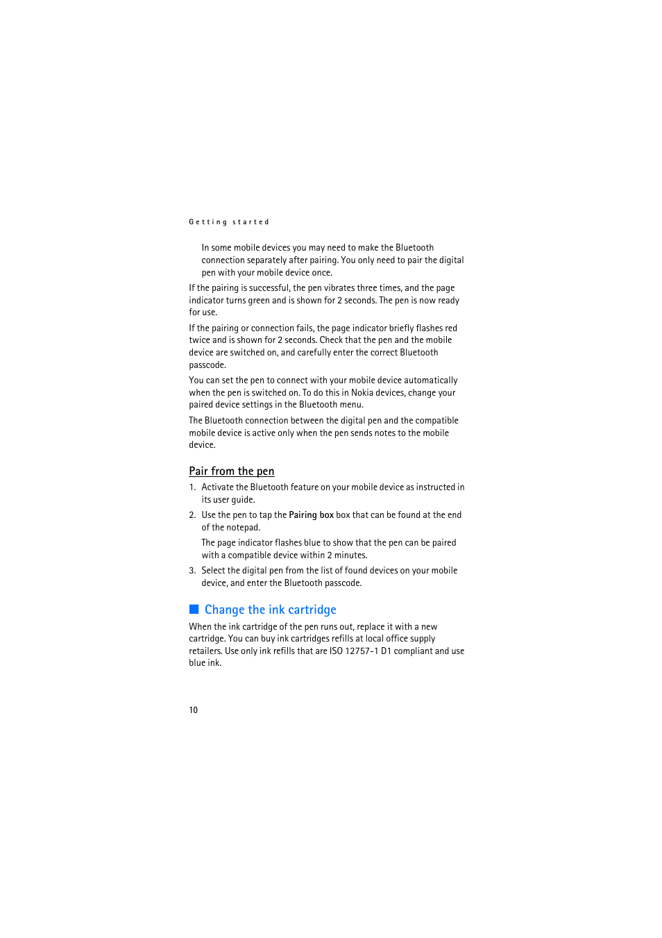 Pair from the pen, Change the ink cartridge | Nokia SU-27W User Manual | Page 10 / 17