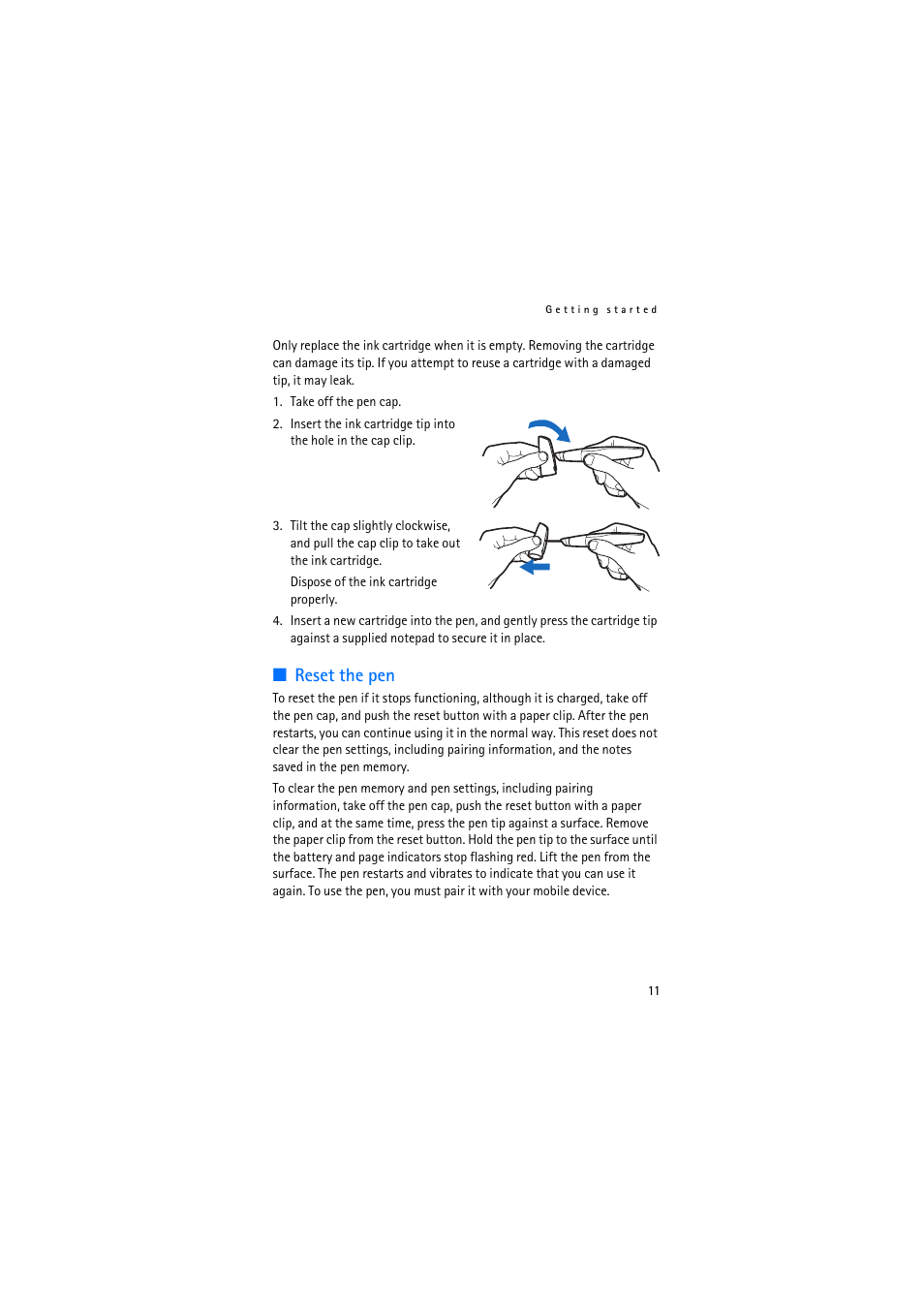 Reset the pen | Nokia SU-27W User Manual | Page 11 / 17