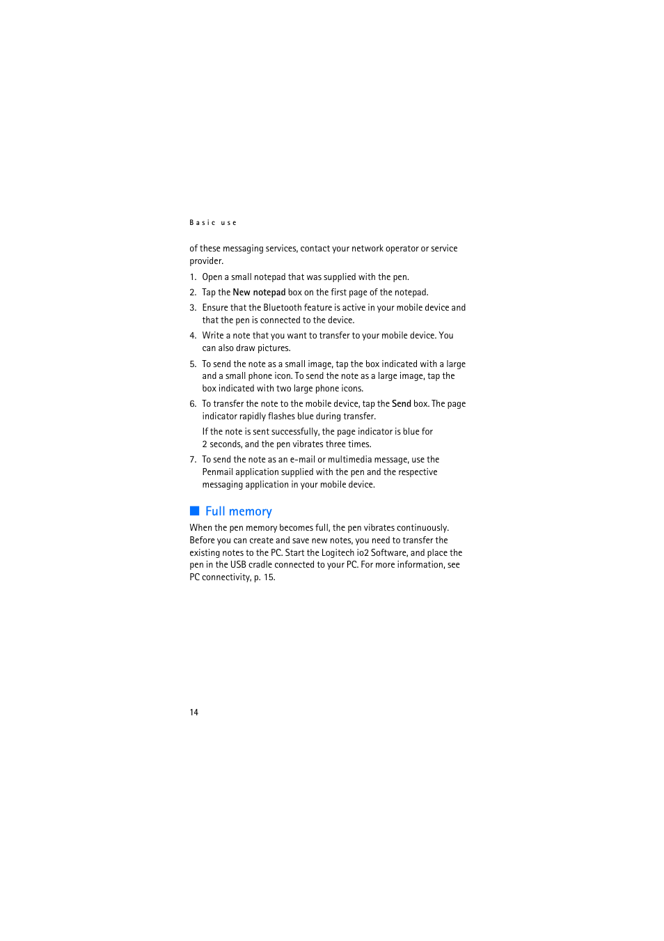 Full memory | Nokia SU-27W User Manual | Page 14 / 17