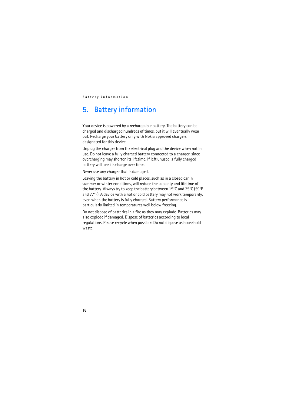 Battery information | Nokia SU-27W User Manual | Page 16 / 17