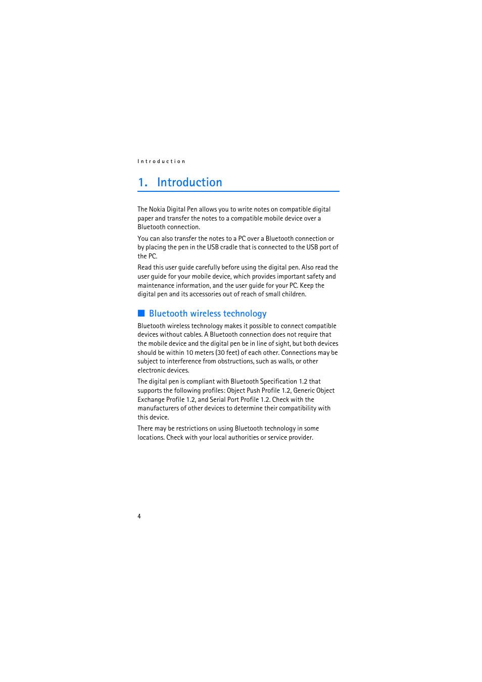 Introduction, Bluetooth wireless technology | Nokia SU-27W User Manual | Page 4 / 17