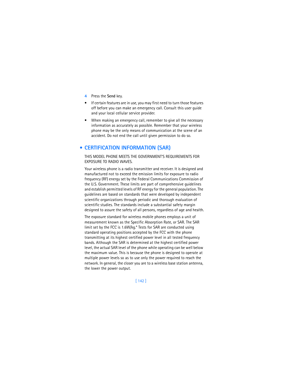 4 press the send key, Certification information (sar) | Nokia 2280 User Manual | Page 150 / 194