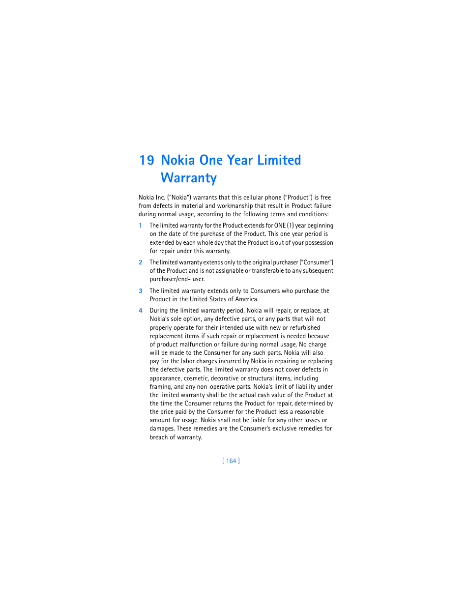 19 nokia one year limited warranty | Nokia 2280 User Manual | Page 172 / 194
