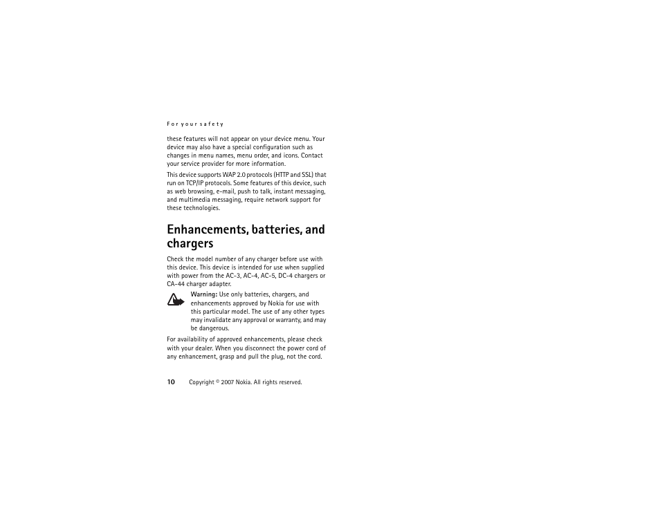 Enhancements, batteries, and chargers | Nokia XpressMusic 5700 User Manual | Page 10 / 118