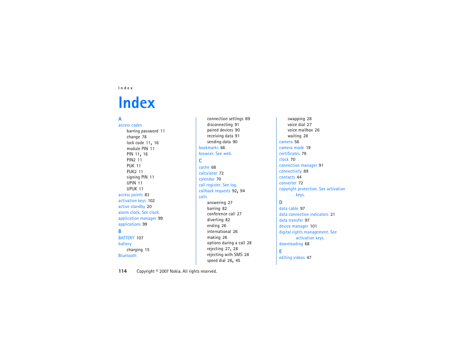 Index | Nokia XpressMusic 5700 User Manual | Page 114 / 118