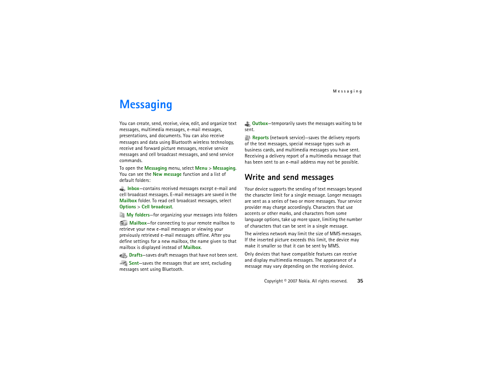 Messaging, Write and send messages | Nokia XpressMusic 5700 User Manual | Page 35 / 118