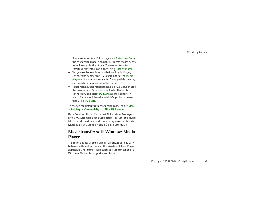 Music transfer with windows media player | Nokia XpressMusic 5700 User Manual | Page 53 / 118