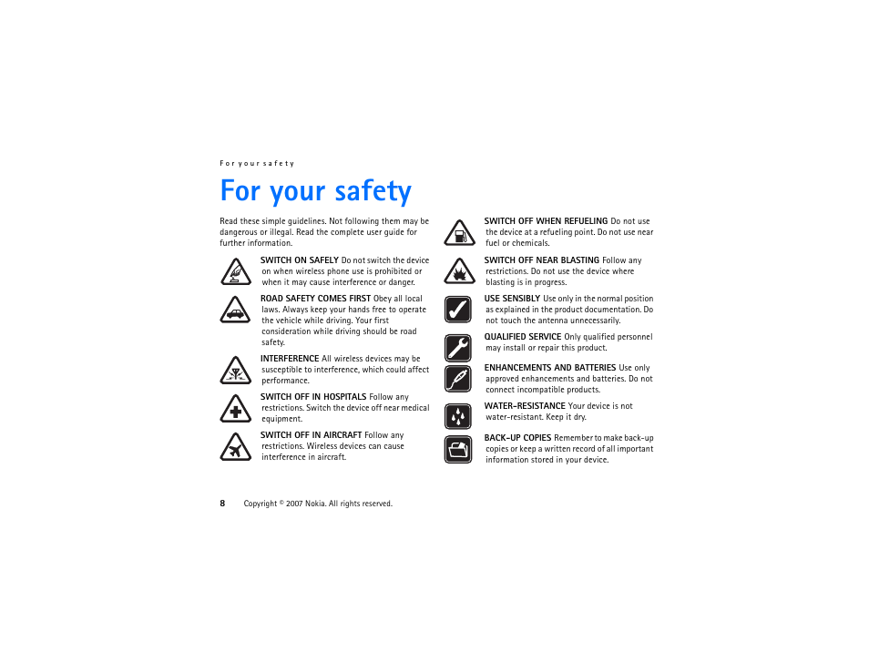 For your safety | Nokia XpressMusic 5700 User Manual | Page 8 / 118