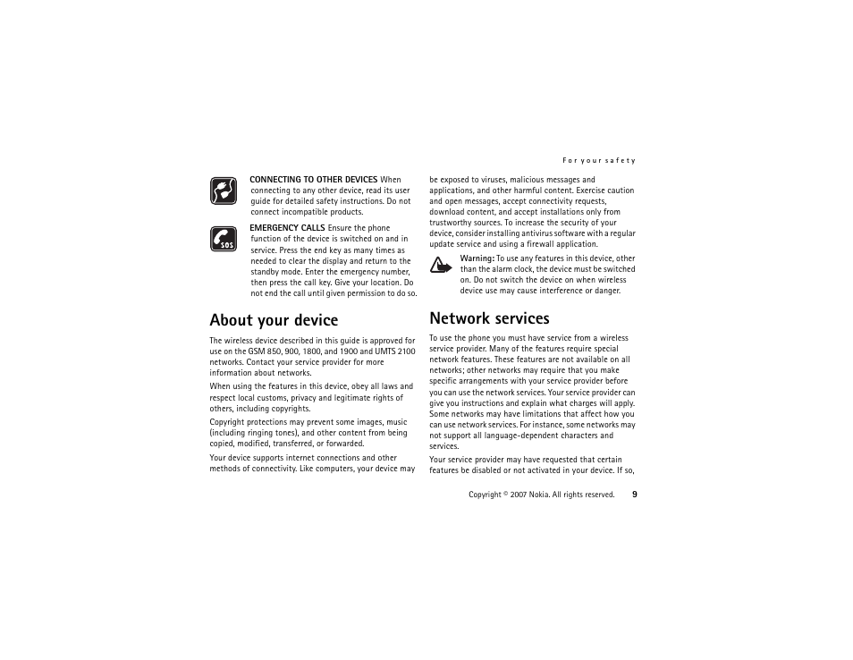 About your device, Network services, About your device network services | Nokia XpressMusic 5700 User Manual | Page 9 / 118