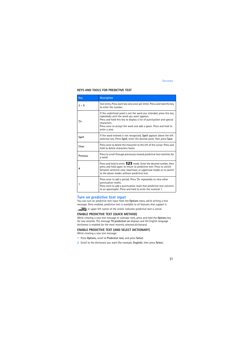 Turn on predictive text input | Nokia 2275 User Manual | Page 21 / 87