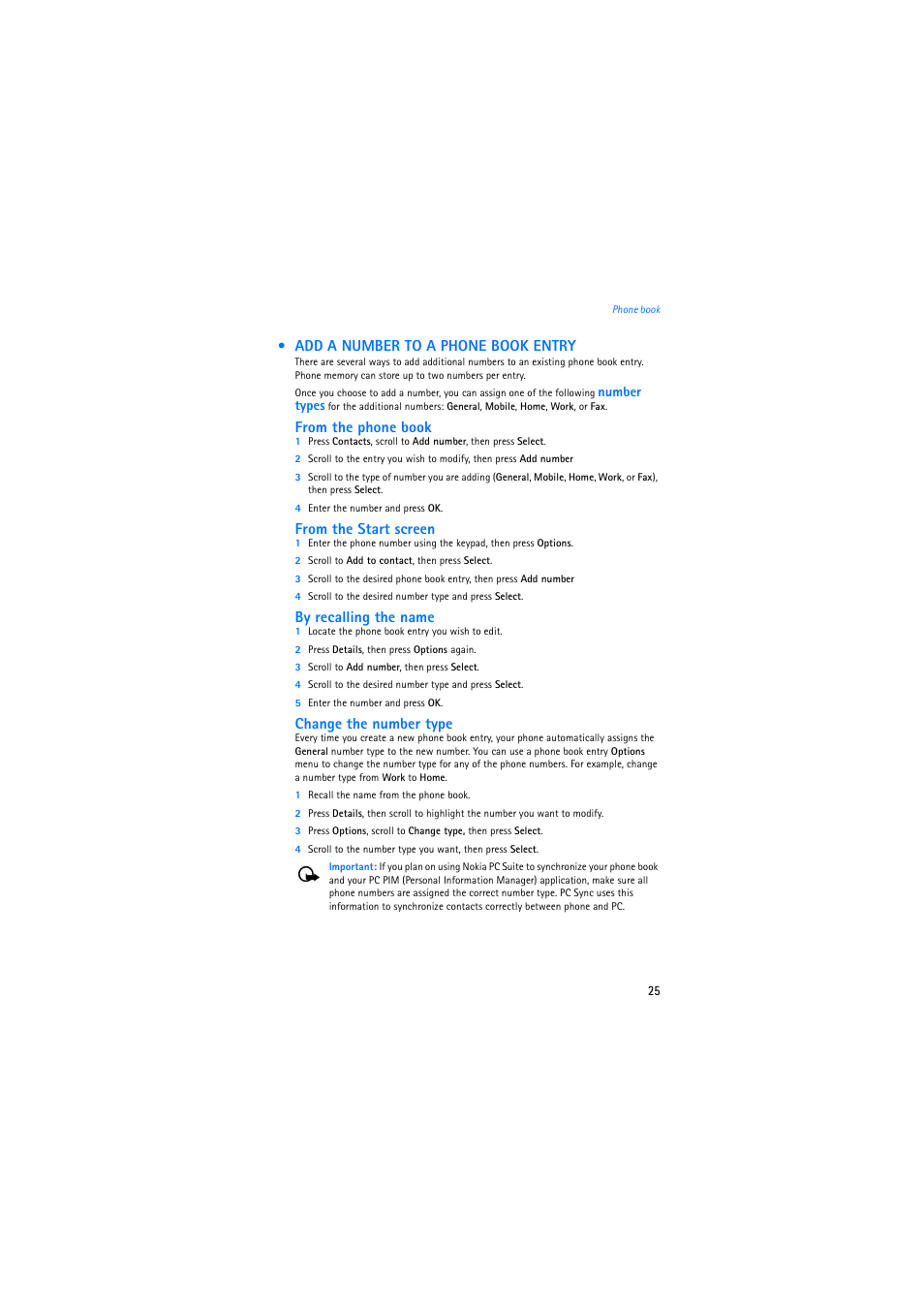 Add a number to a phone book entry | Nokia 2275 User Manual | Page 25 / 87