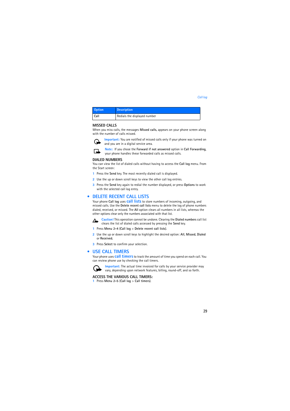 Delete recent call lists, Use call timers | Nokia 2275 User Manual | Page 29 / 87