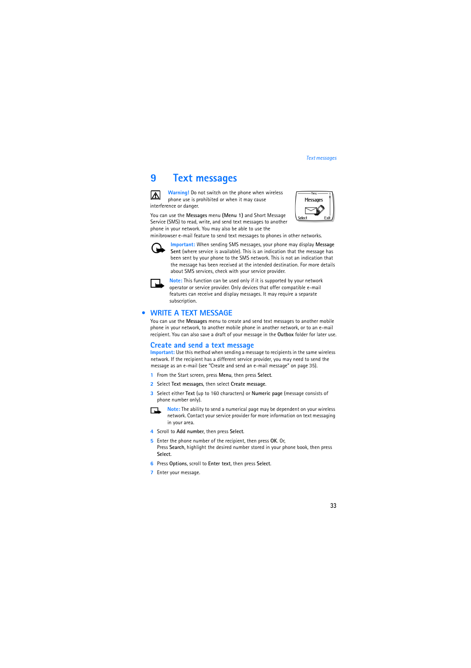 9 text messages, Write a text message, 9text messages | Nokia 2275 User Manual | Page 33 / 87