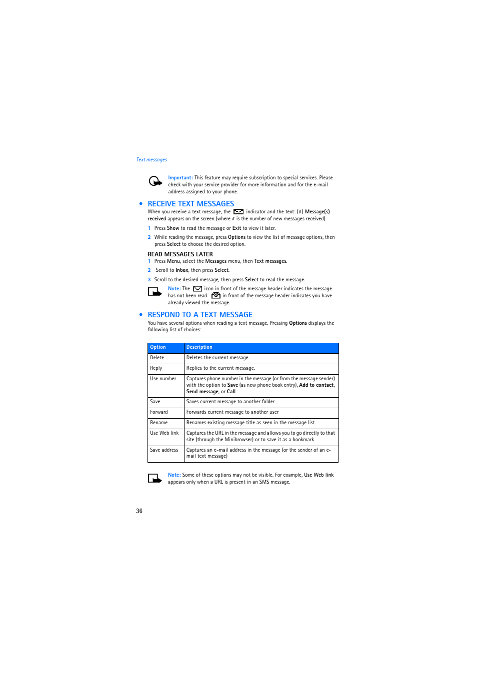 Receive text messages, Respond to a text message | Nokia 2275 User Manual | Page 36 / 87