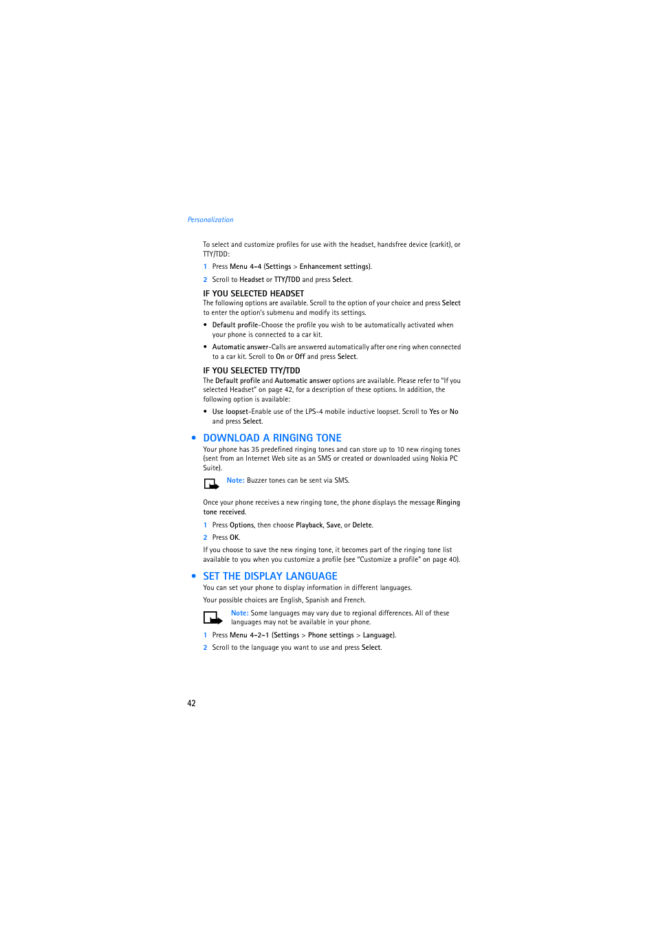 Download a ringing tone, Set the display language | Nokia 2275 User Manual | Page 42 / 87