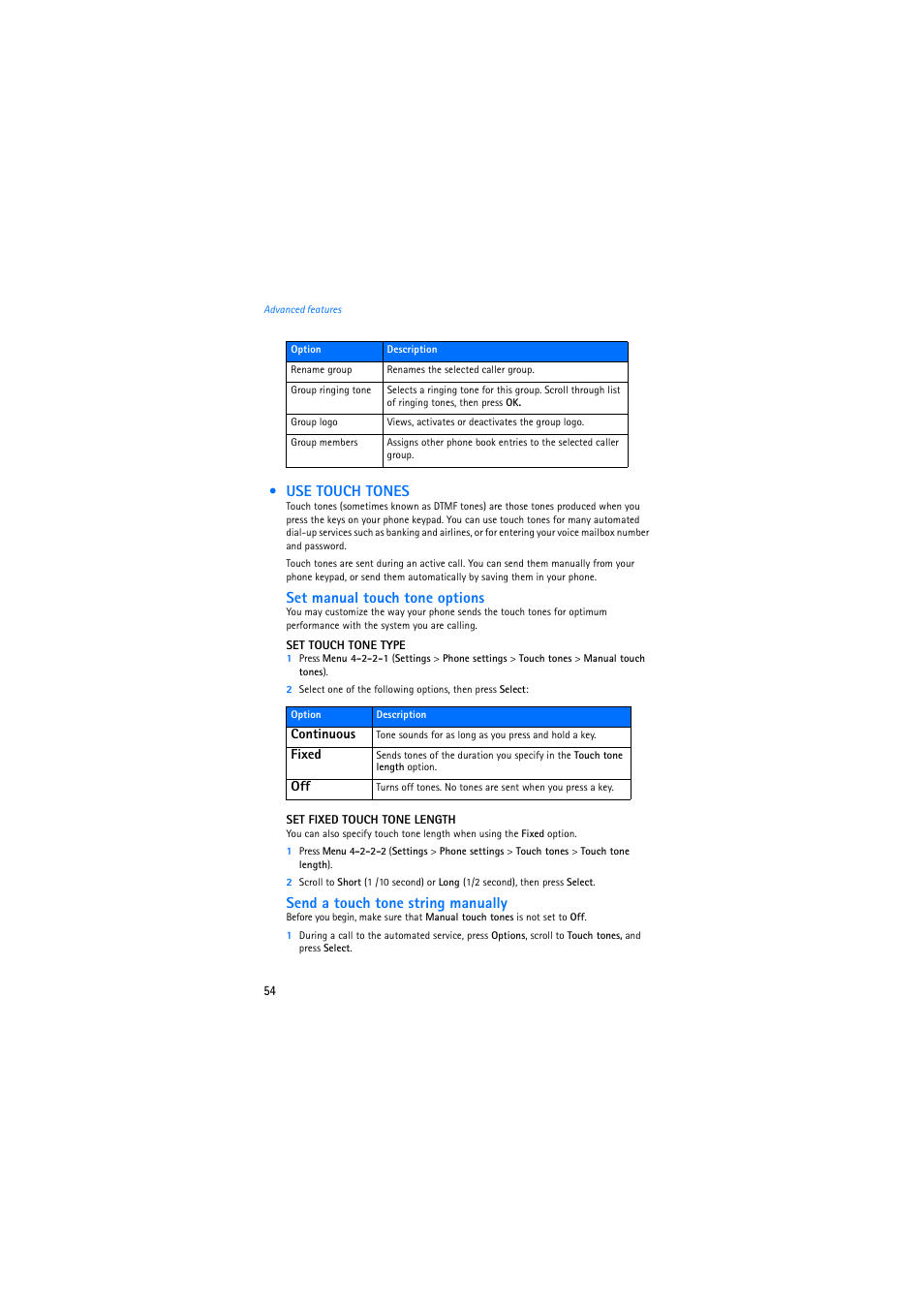 Use touch tones | Nokia 2275 User Manual | Page 54 / 87