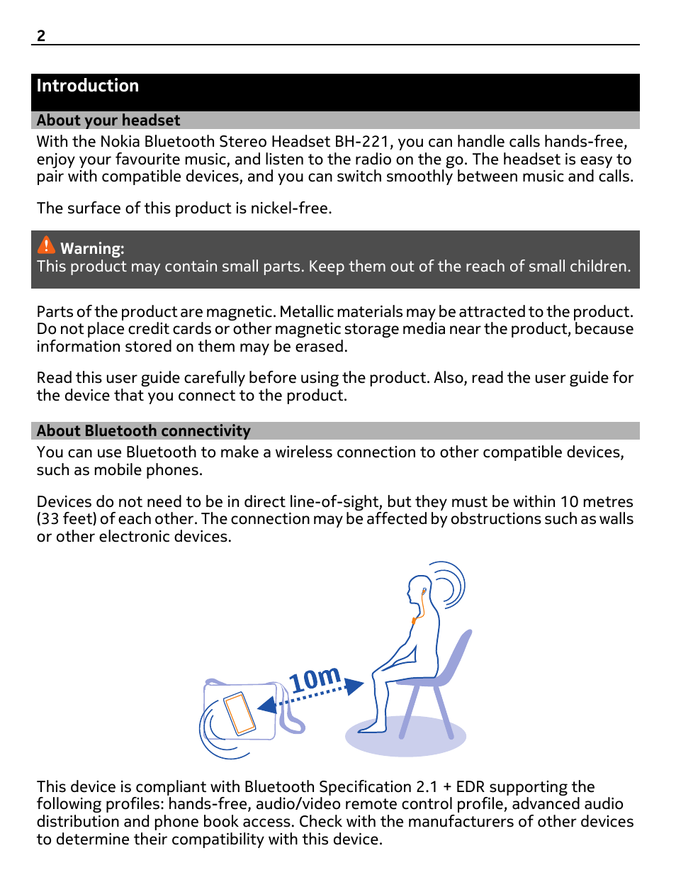 Introduction, About your headset, About bluetooth connectivity | Nokia BH-221 User Manual | Page 2 / 12