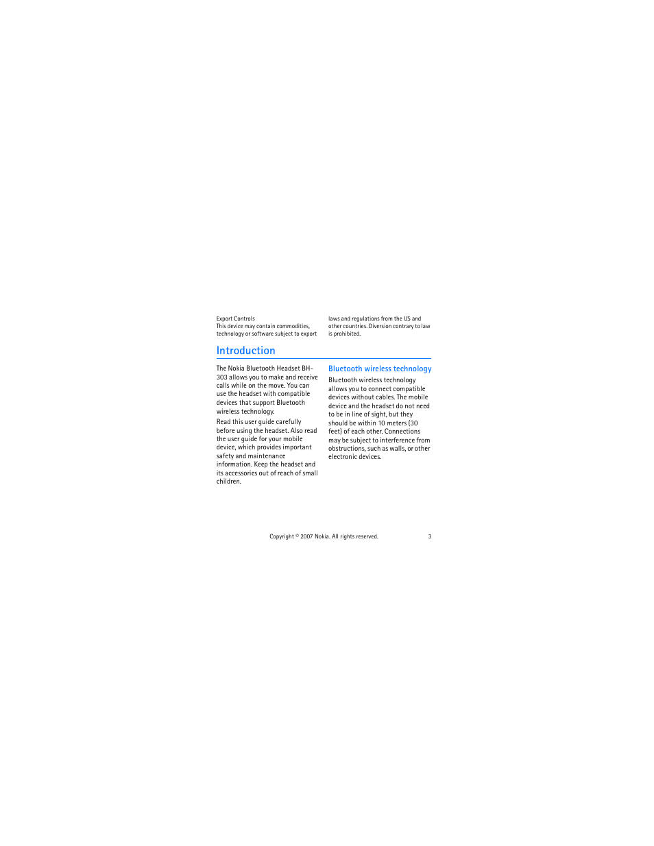 Introduction, Bluetooth wireless technology | Nokia BH-303 User Manual | Page 3 / 38