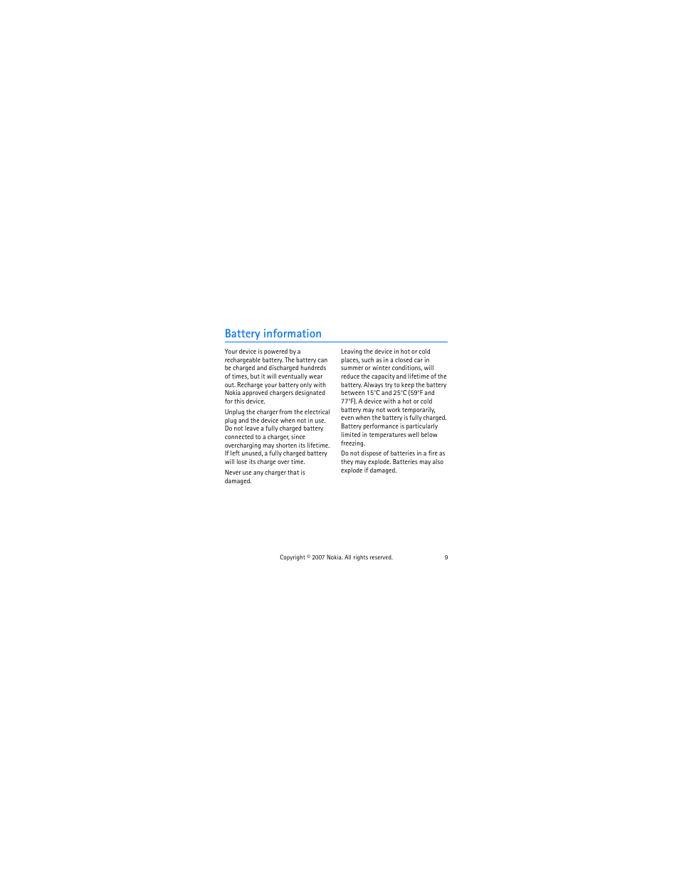 Battery information | Nokia BH-303 User Manual | Page 9 / 38