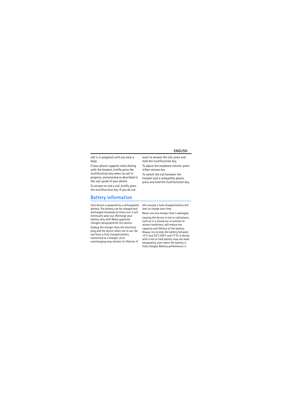 Battery information | Nokia BH-206 User Manual | Page 7 / 9