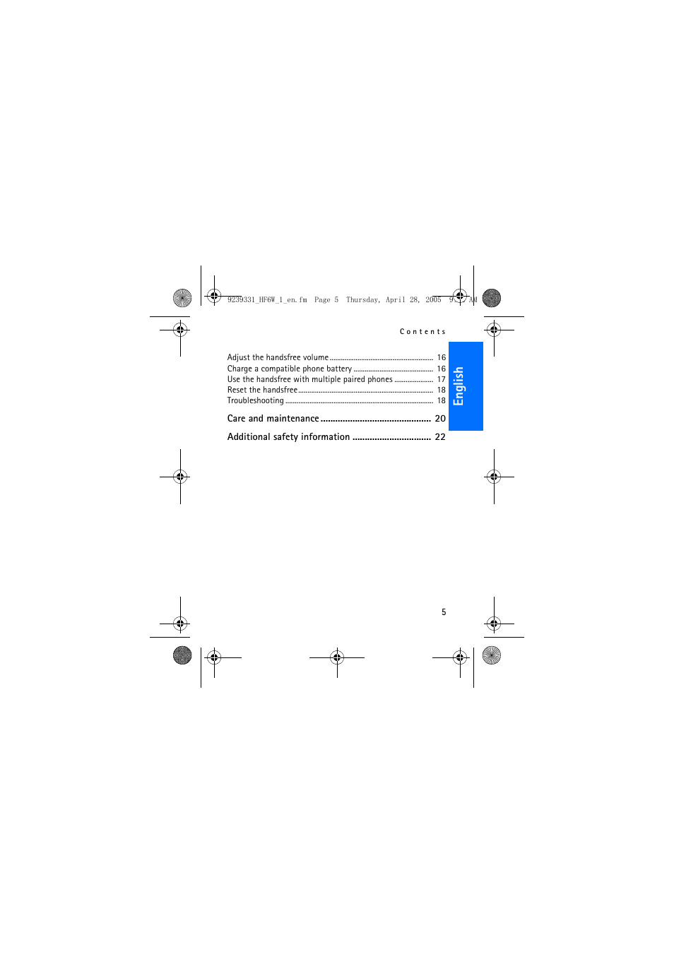 Eng lish | Nokia Wireless Plug-in Car Handsfree 9239331 User Manual | Page 5 / 24