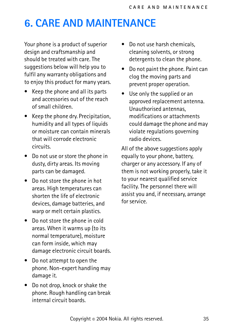 Care and maintenance | Nokia 3315 User Manual | Page 44 / 50
