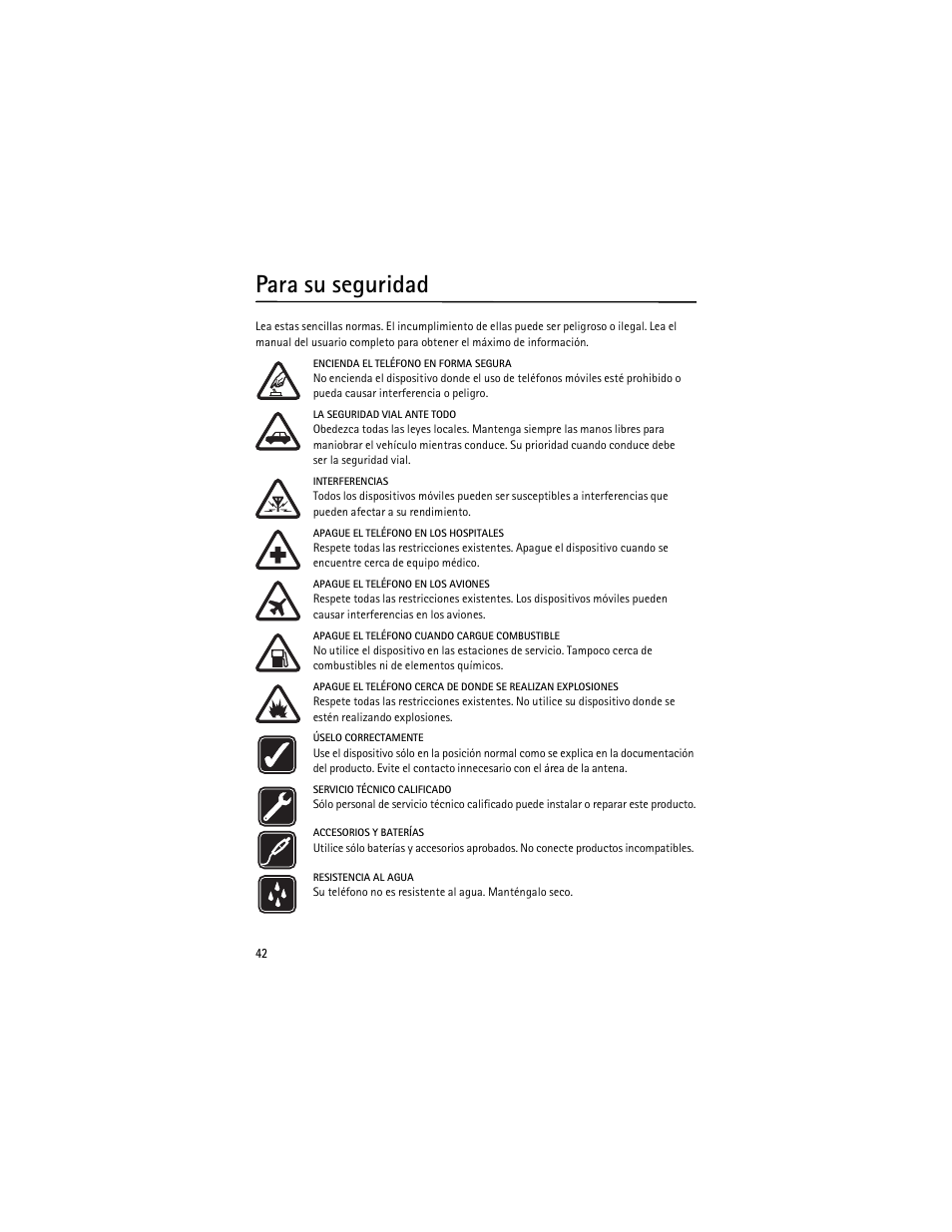 Para su seguridad | Nokia 2630 User Manual | Page 43 / 77