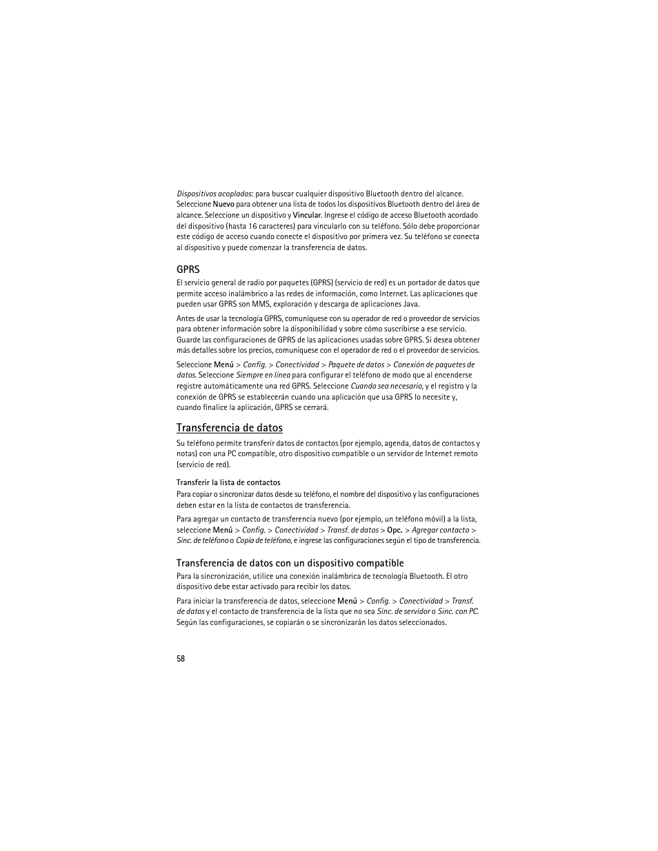 Transferencia de datos | Nokia 2630 User Manual | Page 59 / 77