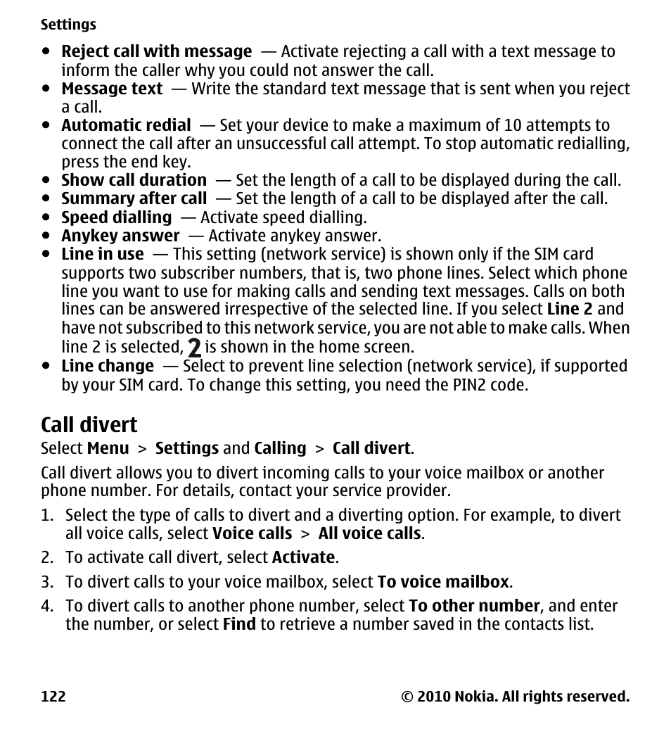 Call divert | Nokia 5233 User Manual | Page 122 / 142