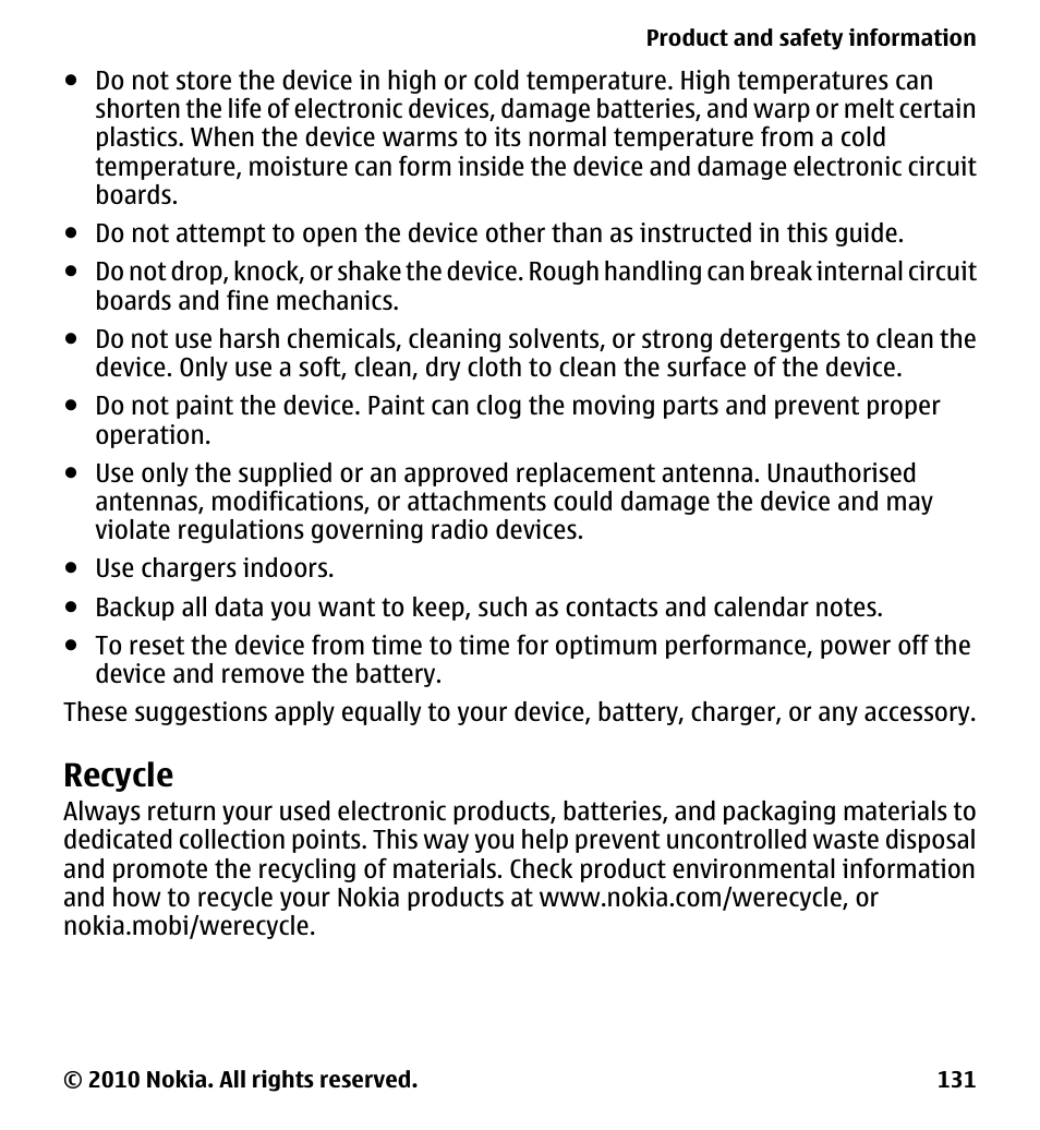 Recycle | Nokia 5233 User Manual | Page 131 / 142