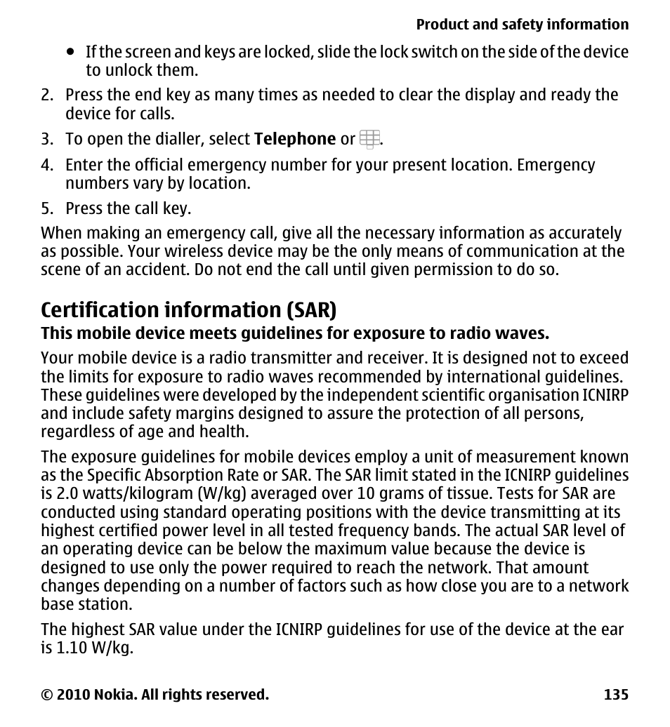 Certification information (sar) | Nokia 5233 User Manual | Page 135 / 142