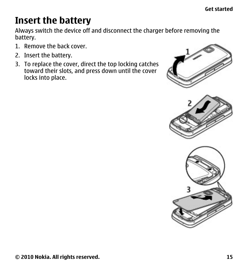 Insert the battery | Nokia 5233 User Manual | Page 15 / 142