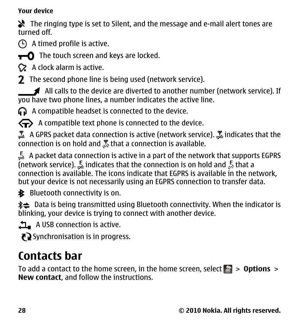 Contacts bar | Nokia 5233 User Manual | Page 28 / 142