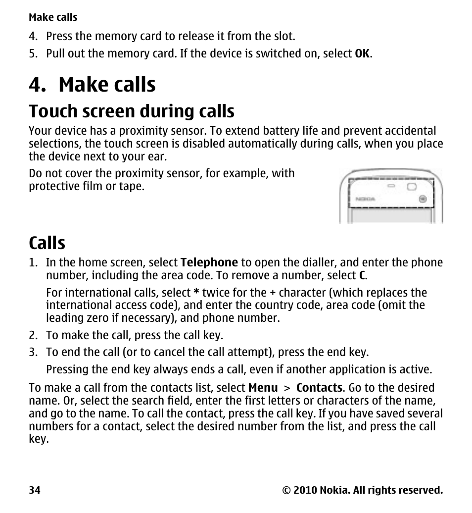 Make calls, Touch screen during calls, Calls | Nokia 5233 User Manual | Page 34 / 142