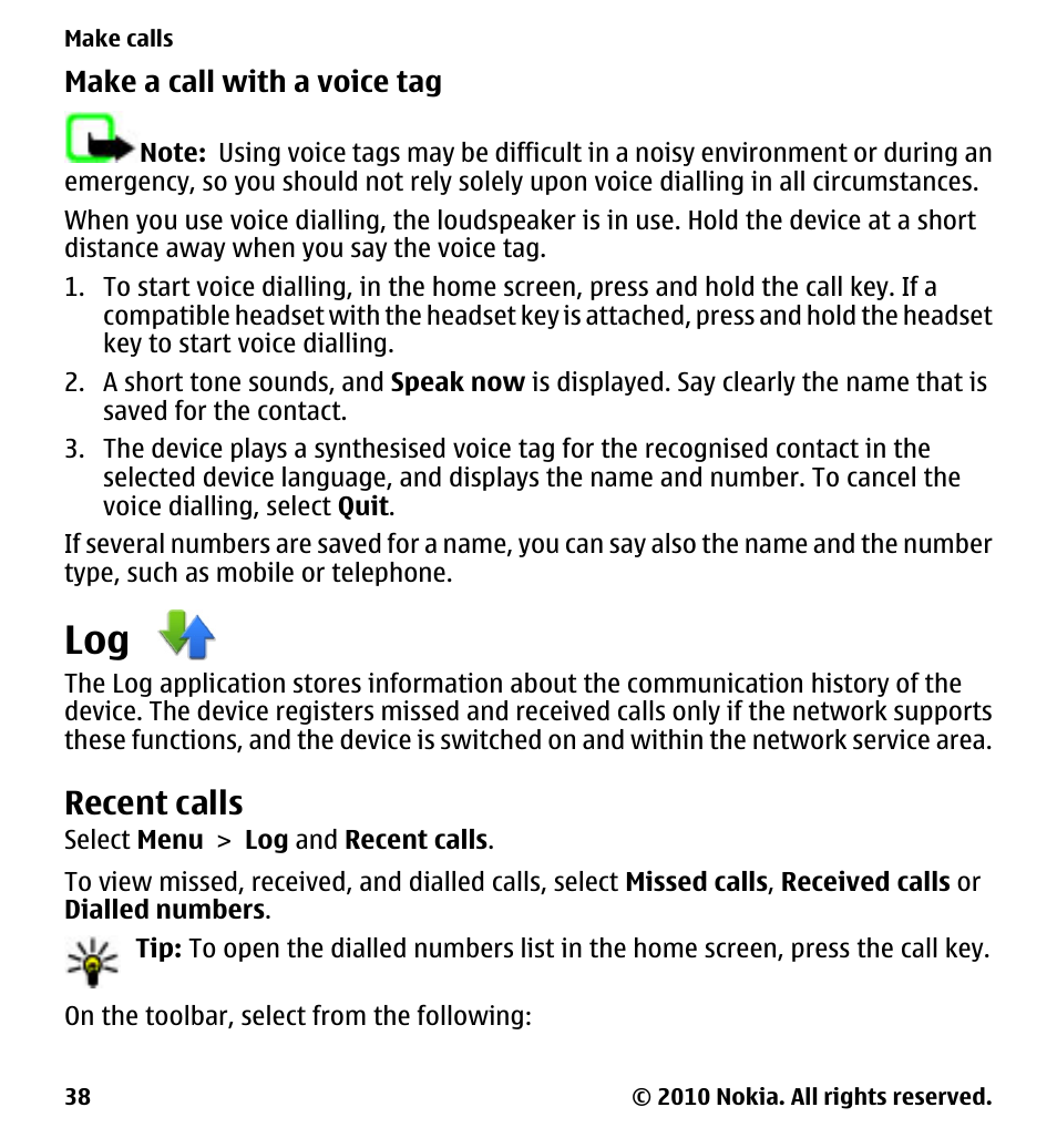Recent calls | Nokia 5233 User Manual | Page 38 / 142