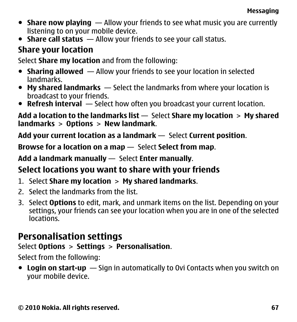 Personalisation settings | Nokia 5233 User Manual | Page 67 / 142