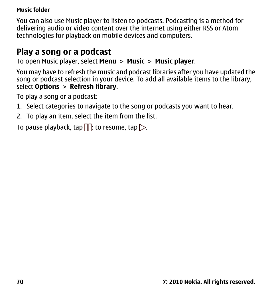 Play a song or a podcast | Nokia 5233 User Manual | Page 70 / 142