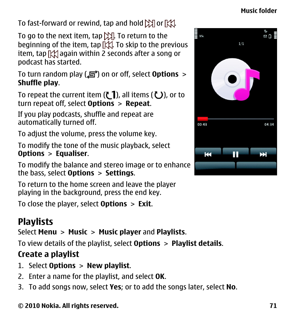 Playlists | Nokia 5233 User Manual | Page 71 / 142