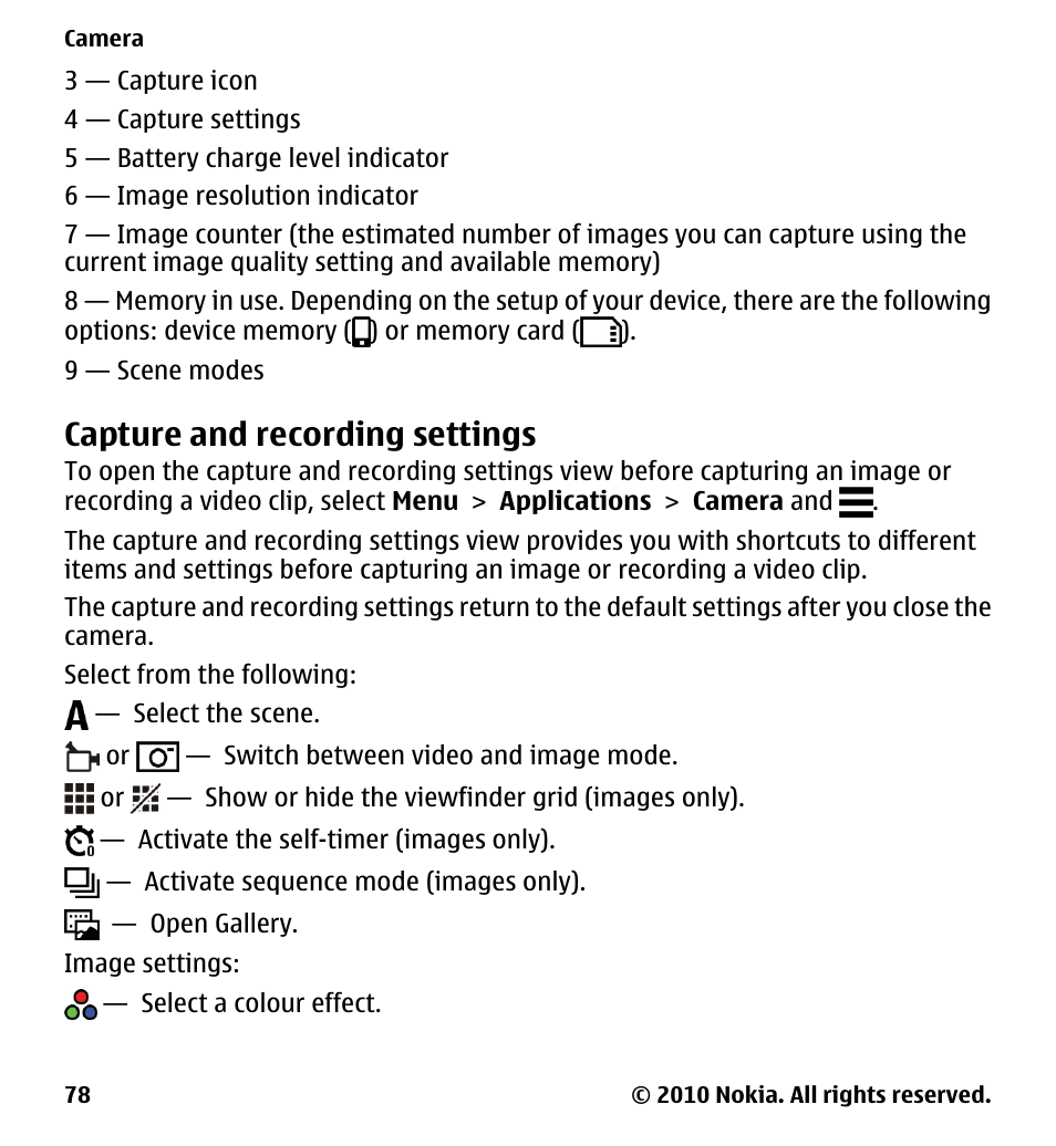 Capture and recording settings | Nokia 5233 User Manual | Page 78 / 142