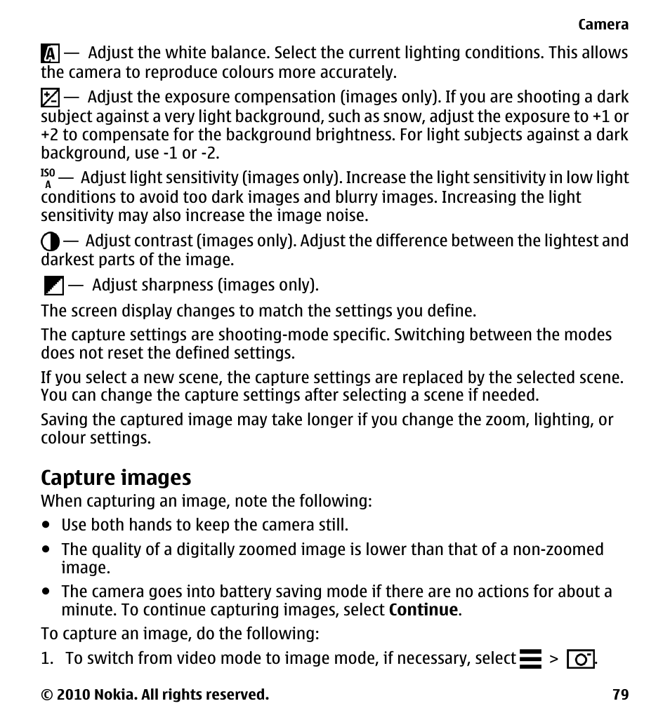 Capture images | Nokia 5233 User Manual | Page 79 / 142