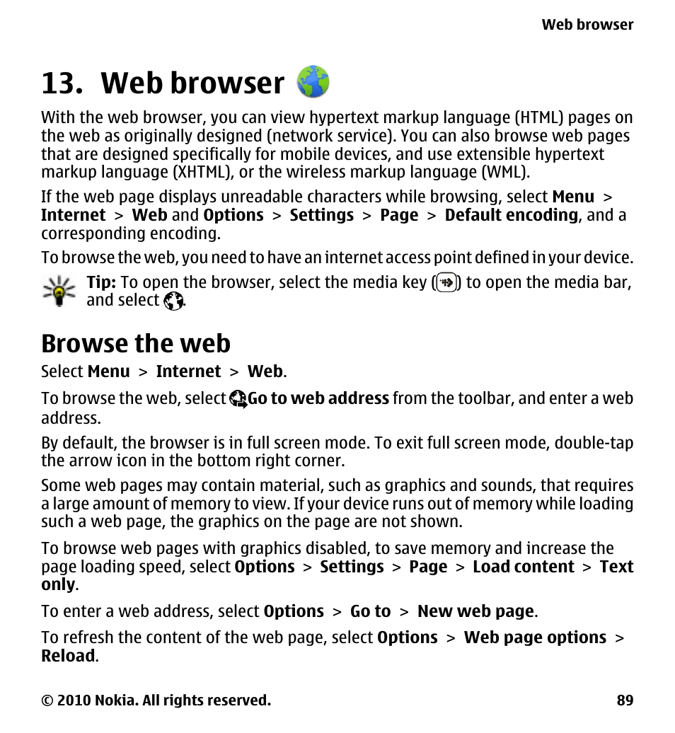Web browser, Browse the web | Nokia 5233 User Manual | Page 89 / 142