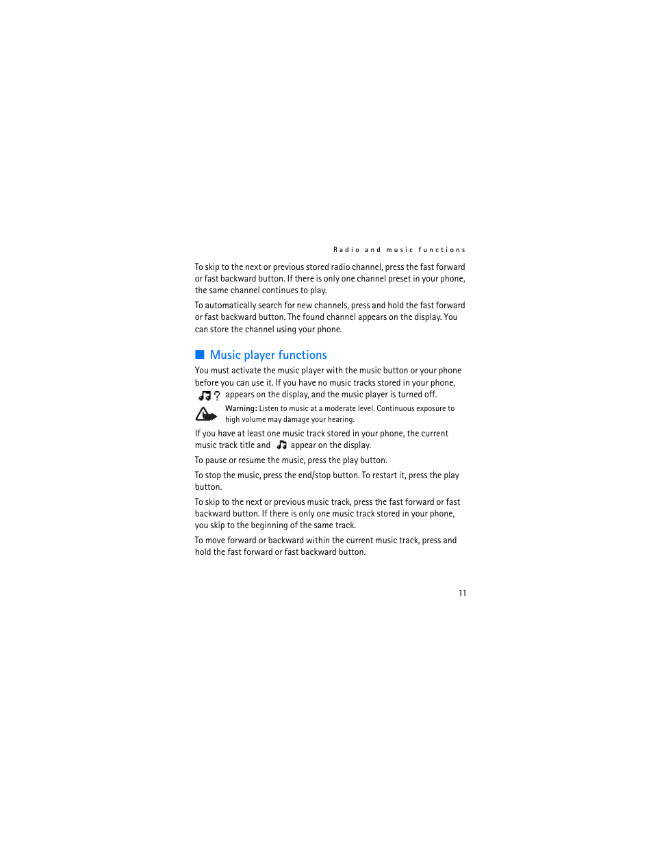 Music player functions | Nokia HS-69 User Manual | Page 11 / 12
