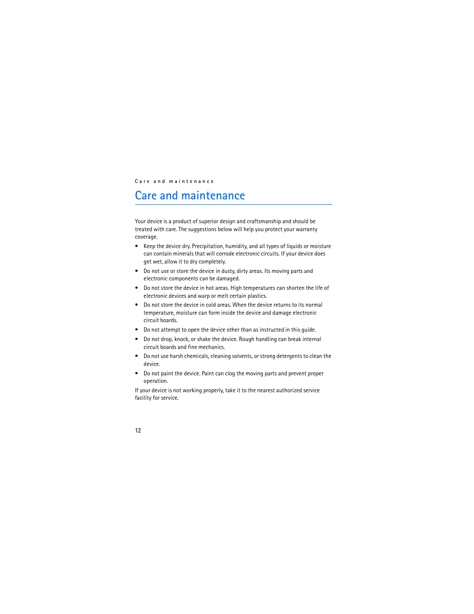 Care and maintenance | Nokia HS-69 User Manual | Page 12 / 12
